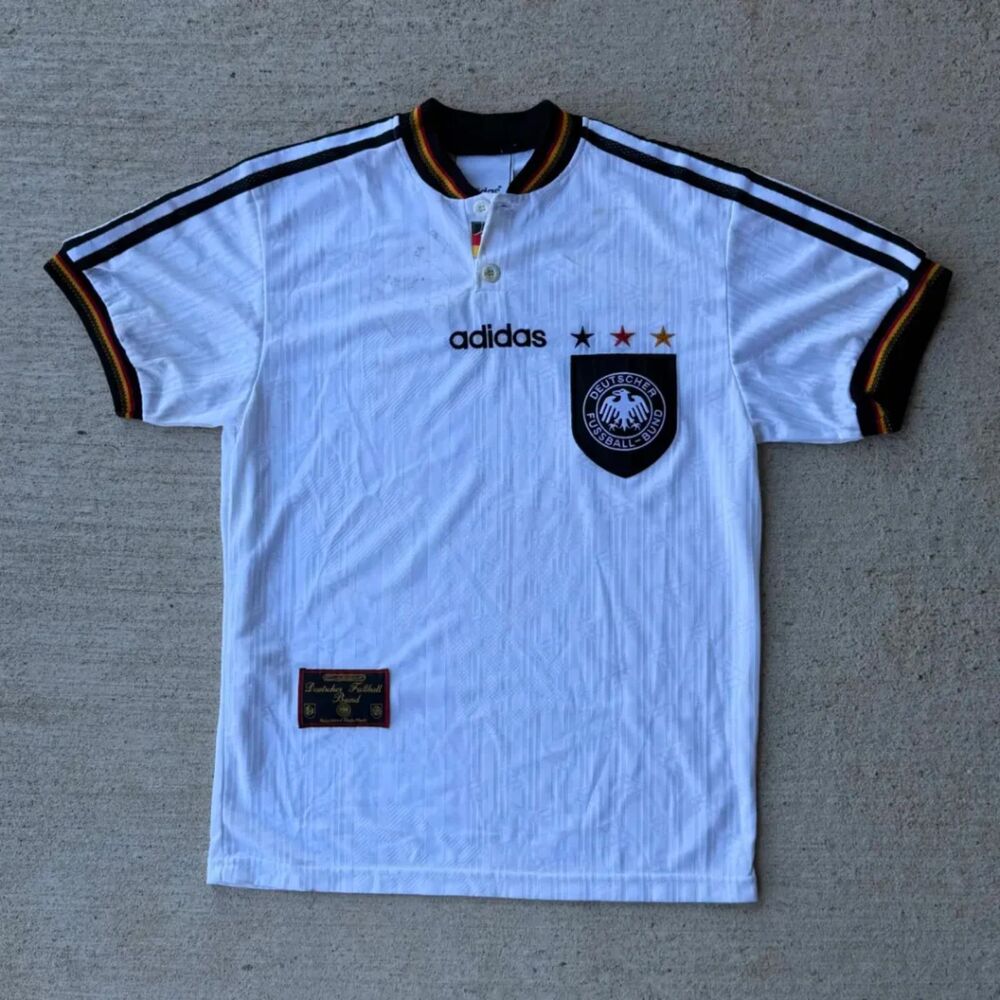 Vintage 1996 1998 Germany Soccer Jersey Adidas Home Kit Made in UK Mens Small